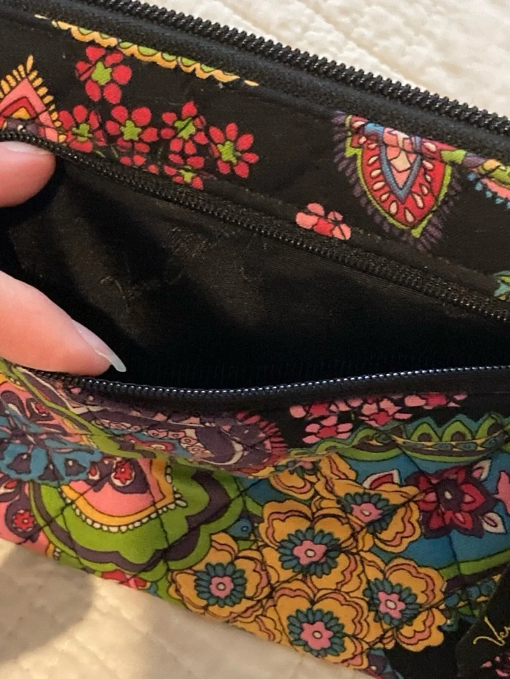 Vera Bradley Black Multi Paisley Quilted Wristlet Wallet